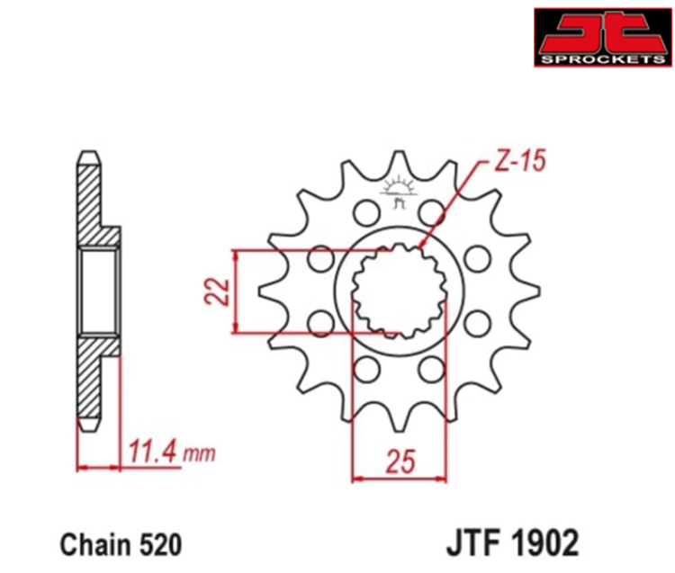 PIÑON JT 1902 DE ACERO 16 DIENTES CON GOMA